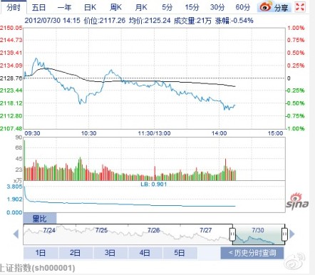 2109.37点 沪指尾盘再度杀跌创新低 - [中国证券