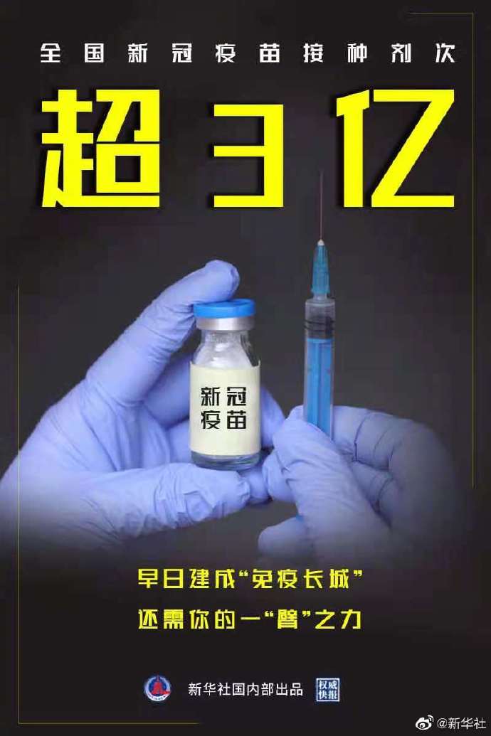 全国新冠疫苗接种超3亿剂次-新闻-上海证券报·中国证券网