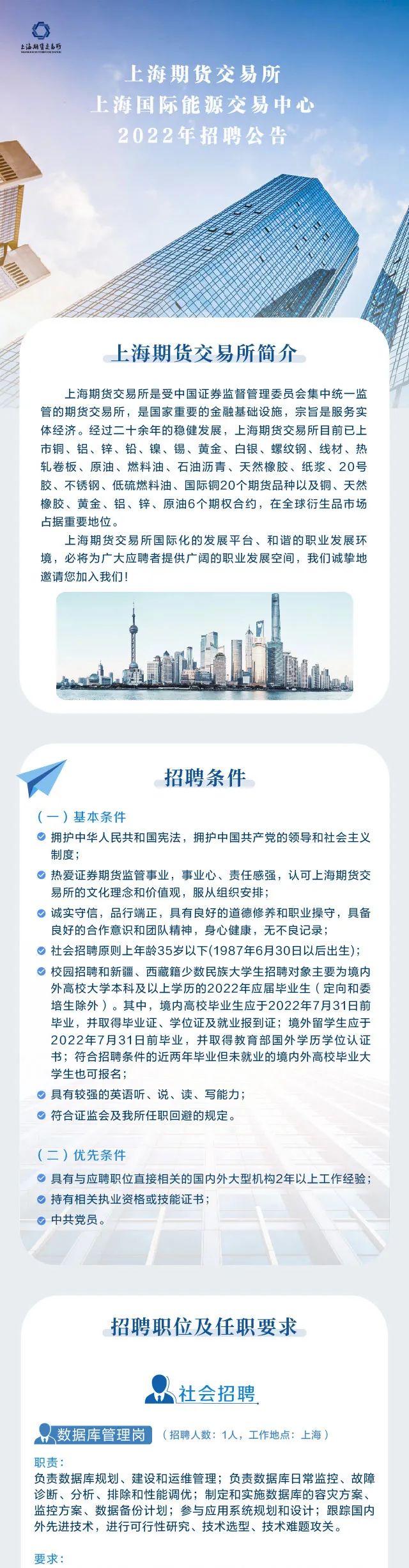 上海期货交易所上海国际能源交易中心2022年招聘公告